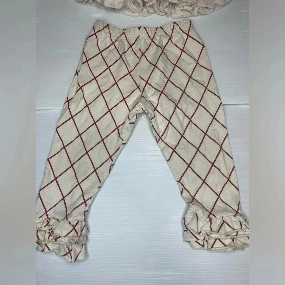 Persnickety Ruffle Red Striped Pant And Red Lou Lou Peplum Top Set SZ 12-24 Mon